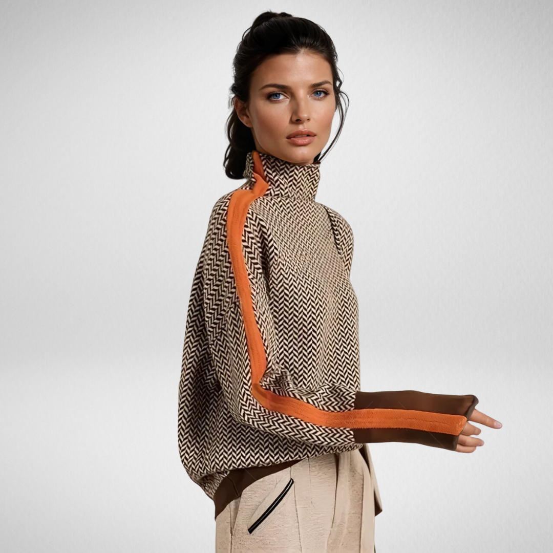 Evelyn | Contrast Stripe Turtleneck Sweater