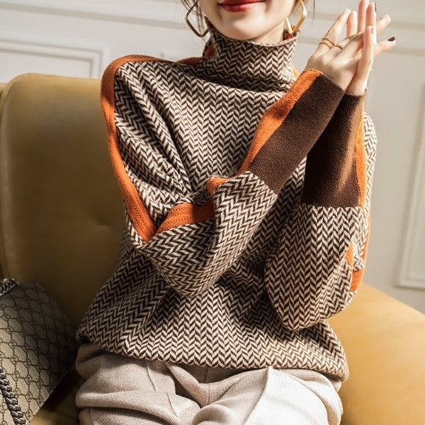 Evelyn | Contrast Stripe Turtleneck Sweater