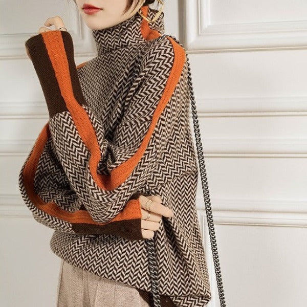Evelyn | Contrast Stripe Turtleneck Sweater