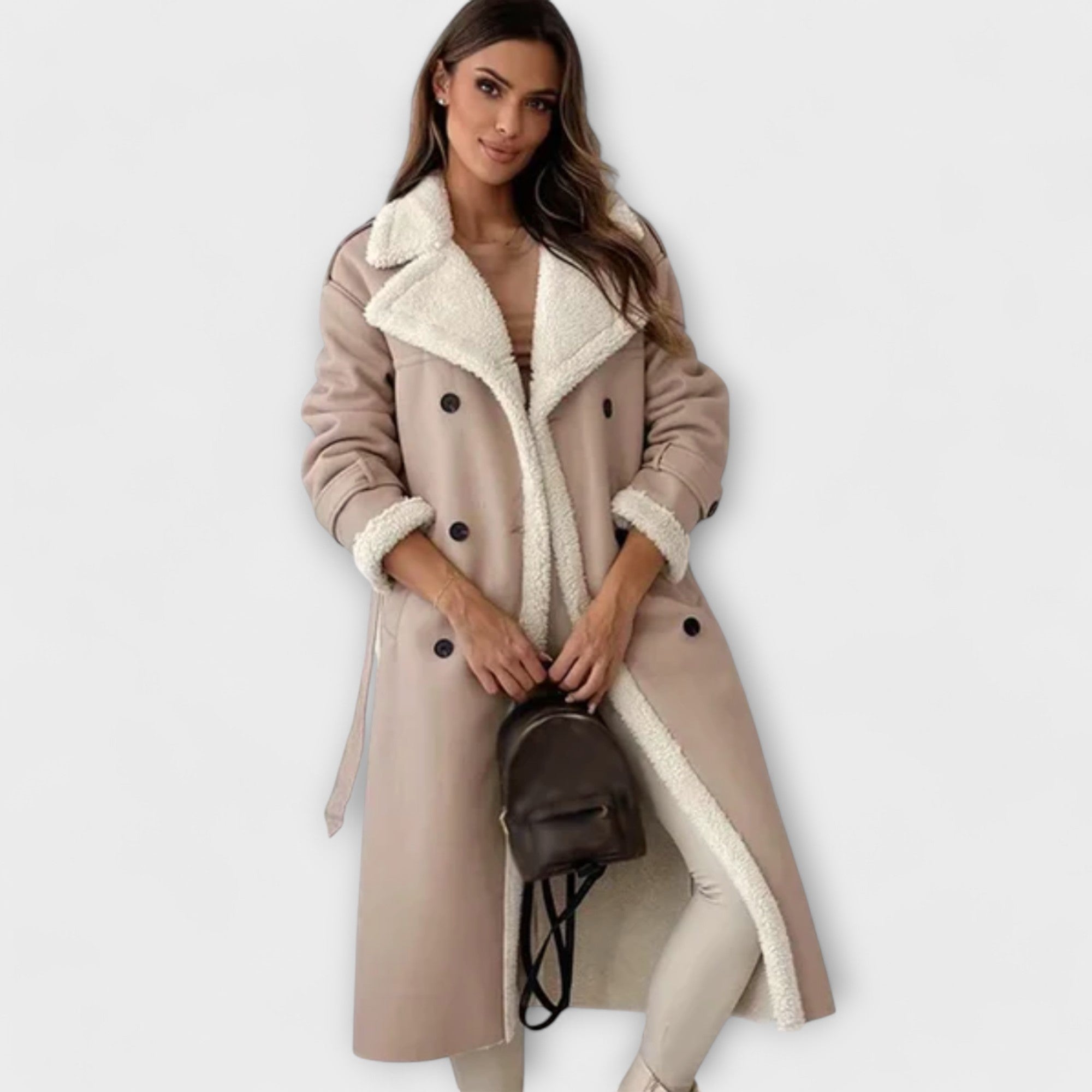 Maria – Classic Long Jacket with Cozy Fleece Lining and Teddy Collar