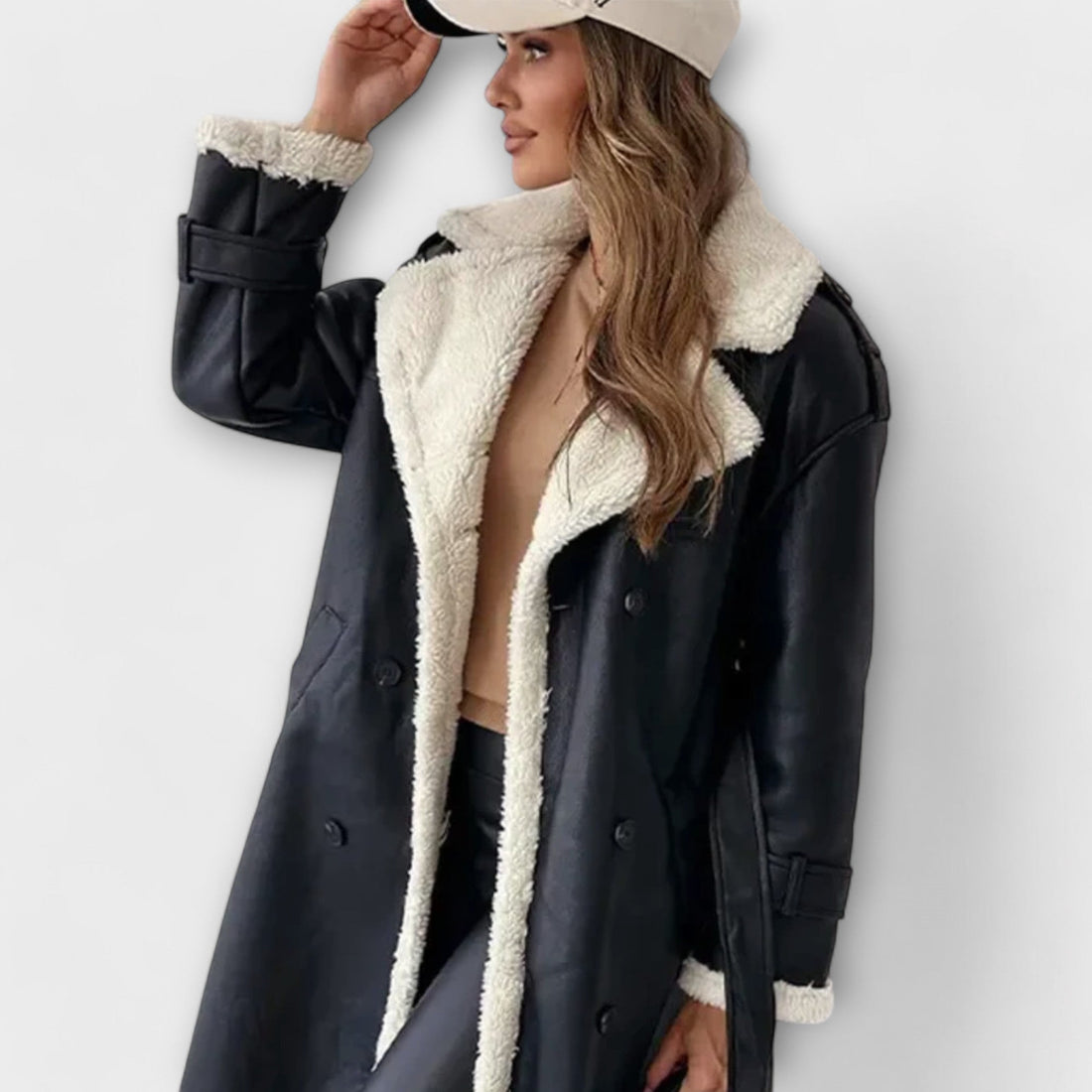 Maria – Classic Long Jacket with Cozy Fleece Lining and Teddy Collar