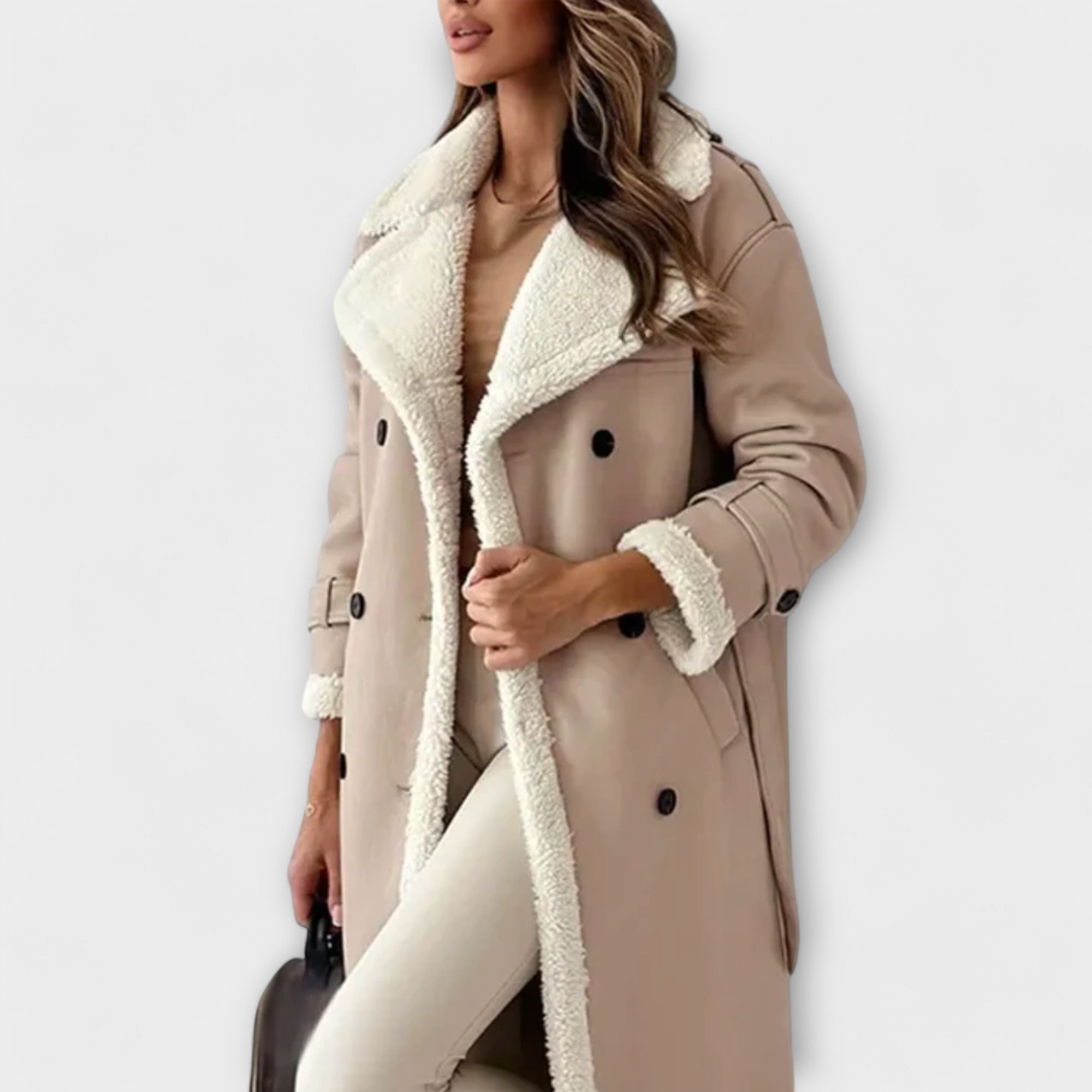 Maria – Classic Long Jacket with Cozy Fleece Lining and Teddy Collar